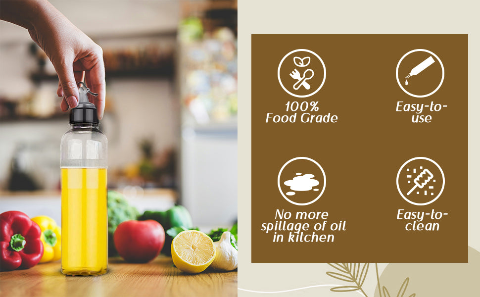 Plastic Oil Dispenser Set (Pack of 2) | 1L Each | Transparent, Leak-Proof, BPA-Free | Durable & Easy to Use | Perfect for Cooking Oil & Vinegar | Total Capacity: 2L