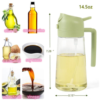 2-in-1 Glass Olive Oil Sprayer and Dispenser Bottle, 500ml Refillable Oil Spray Bottle for Cooking, Air Fryer, BBQ, Salad, Frying and Baking, Food-Grade, Leak-Proof Kitchen Oil Sprayer.