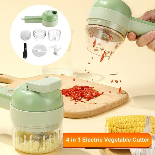 4 in 1 Wireless Electric Vegetable Cutter – Handheld Food Chopper, Garlic Crusher, Slicer and Peeler for Kitchen