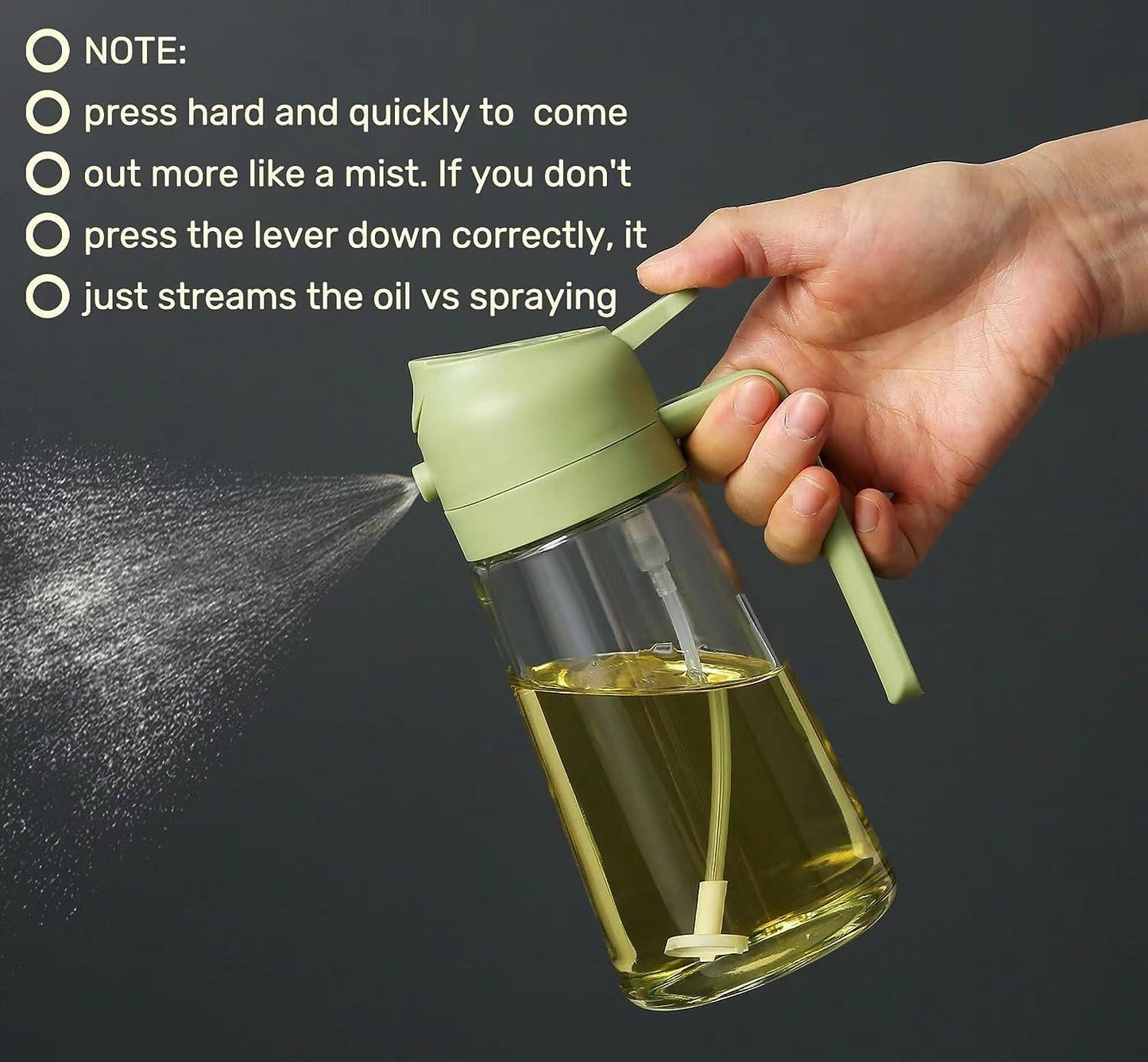 2-in-1 Glass Olive Oil Sprayer and Dispenser Bottle, 500ml Refillable Oil Spray Bottle for Cooking, Air Fryer, BBQ, Salad, Frying and Baking, Food-Grade, Leak-Proof Kitchen Oil Sprayer.
