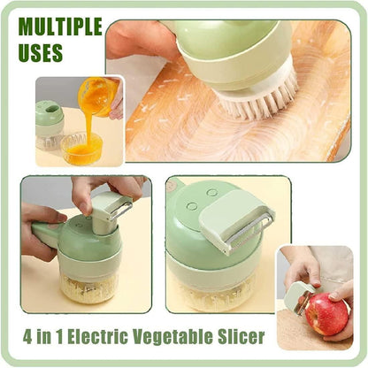 4 in 1 Wireless Electric Vegetable Cutter – Handheld Food Chopper, Garlic Crusher, Slicer and Peeler for Kitchen