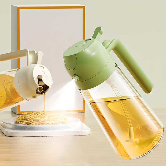 2-in-1 Glass Olive Oil Sprayer and Dispenser Bottle, 500ml Refillable Oil Spray Bottle for Cooking, Air Fryer, BBQ, Salad, Frying and Baking, Food-Grade, Leak-Proof Kitchen Oil Sprayer.