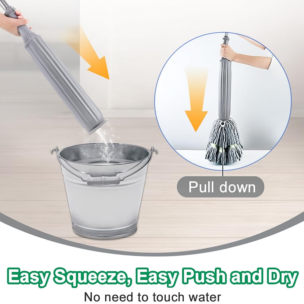 2-in-1 Self-Wringing Dehydrated Mop with 360° Rotating Head – Hands-Free Spin Mop for Effortless Home Cleaning. Ideal for Kitchen, Bathroom & All Household Floors including Tiles, Marble & Wood.