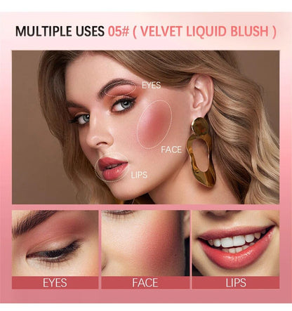 Velvet Liquid Blush for Women & Girls – Pack of 2 | Highly Pigmented, Smooth & Lightweight Blusher for Cheeks, Lips & Eyes | Soft Matte Finish, Super Stay, Long-Lasting & Easy to Blend | Perfect for Everyday Makeup.