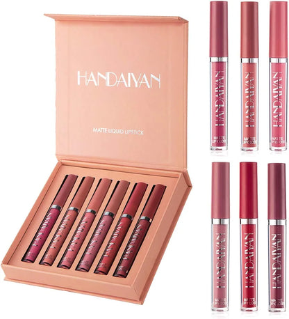 6-Piece Velvet Matte Liquid Lipstick Set with a waterproof, long-lasting, non-sticky formula in stunning nude shades. Quick-drying with up to 24-hour stay, ideal for daily use or as a makeup gift for women, Combo Pack (6 x 3ML each).