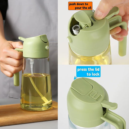 2-in-1 Glass Olive Oil Sprayer and Dispenser Bottle, 500ml Refillable Oil Spray Bottle for Cooking, Air Fryer, BBQ, Salad, Frying and Baking, Food-Grade, Leak-Proof Kitchen Oil Sprayer.