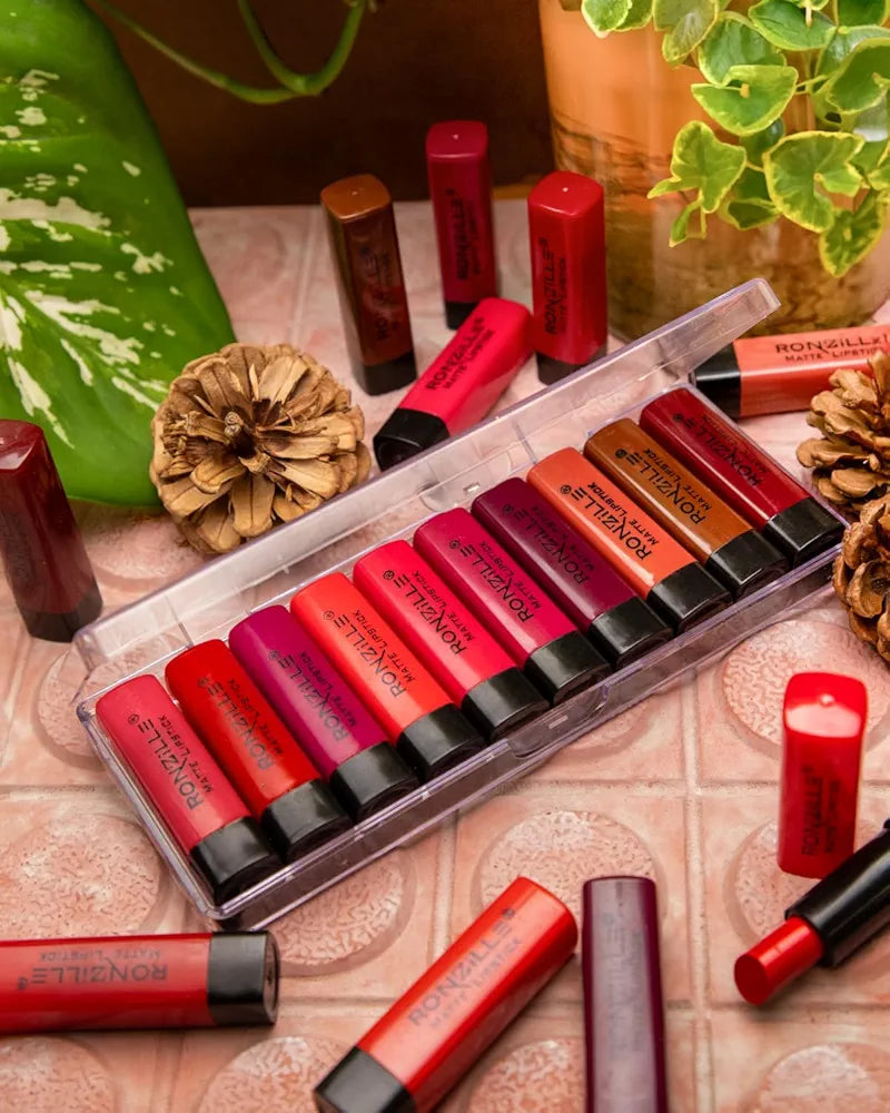 Lipstick Collection | Multicolor Set of 10 Vibrant Shades | Waterproof, Non-Transfer Matte | Highly Pigmented & Long-Lasting | Travel-Friendly Mini Lipsticks (2.4g Each) | Perfect Gift for Makeup Lovers