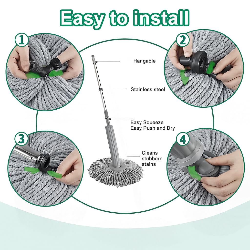 2-in-1 Self-Wringing Dehydrated Mop with 360° Rotating Head – Hands-Free Spin Mop for Effortless Home Cleaning. Ideal for Kitchen, Bathroom & All Household Floors including Tiles, Marble & Wood.