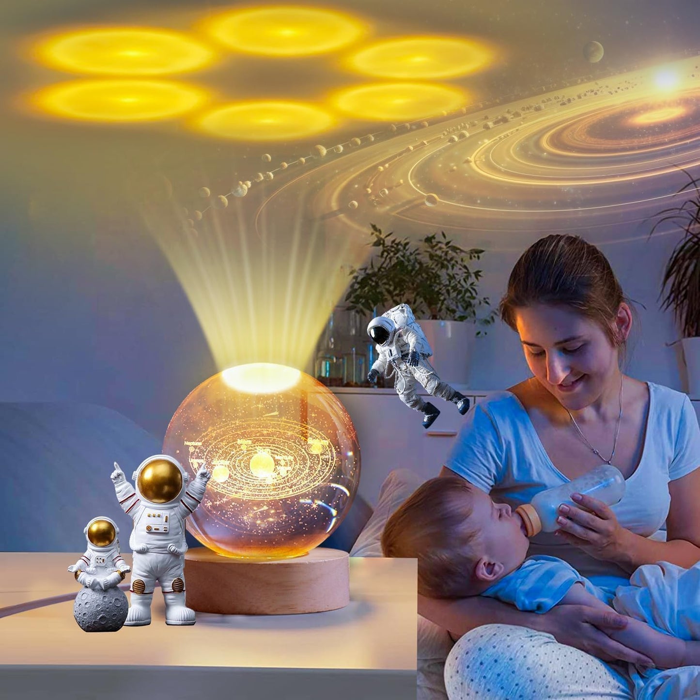 3D Planet Crystal Ball Night Lamp | Solar System LED Light with USB-Powered Glow and Elegant Wooden Base | Unique Home Décor and Perfect Gift for Birthdays, Christmas, Teens, Men, Women, Kids, Boys, and Girls.
