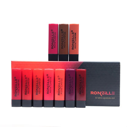 Lipstick Collection | Multicolor Set of 10 Vibrant Shades | Waterproof, Non-Transfer Matte | Highly Pigmented & Long-Lasting | Travel-Friendly Mini Lipsticks (2.4g Each) | Perfect Gift for Makeup Lovers
