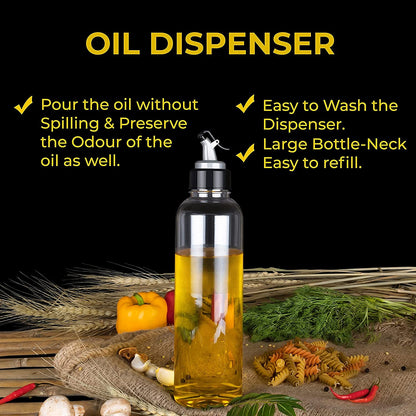 Plastic Oil Dispenser Set (Pack of 2) | 1L Each | Transparent, Leak-Proof, BPA-Free | Durable & Easy to Use | Perfect for Cooking Oil & Vinegar | Total Capacity: 2L