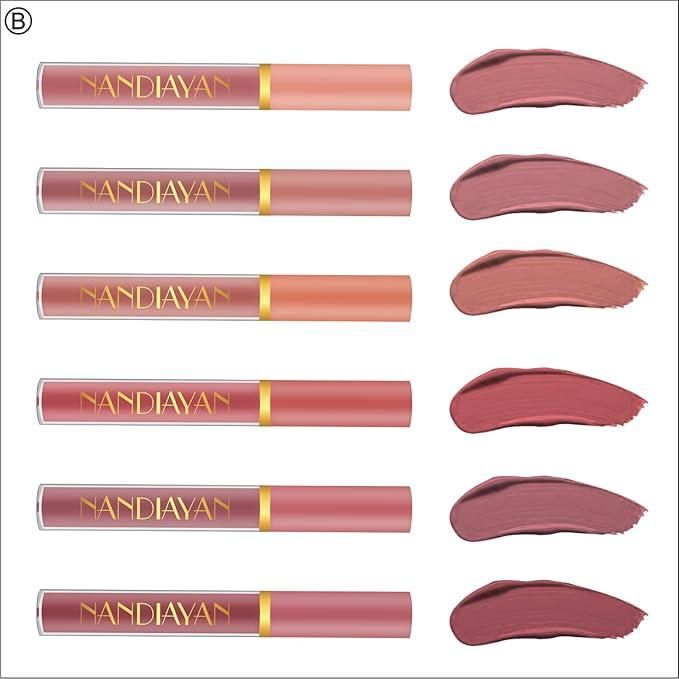 6-Piece Velvet Matte Liquid Lipstick Set with a waterproof, long-lasting, non-sticky formula in stunning nude shades. Quick-drying with up to 24-hour stay, ideal for daily use or as a makeup gift for women, Combo Pack (6 x 3ML each).