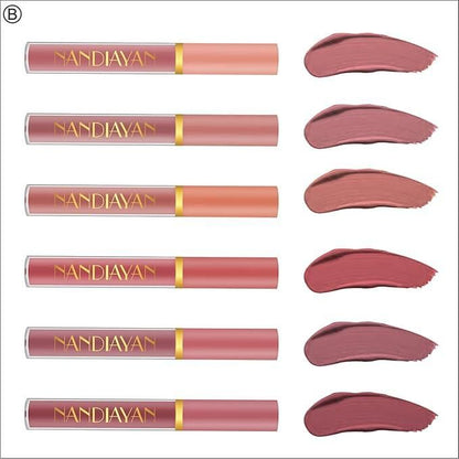 6-Piece Velvet Matte Liquid Lipstick Set with a waterproof, long-lasting, non-sticky formula in stunning nude shades. Quick-drying with up to 24-hour stay, ideal for daily use or as a makeup gift for women, Combo Pack (6 x 3ML each).