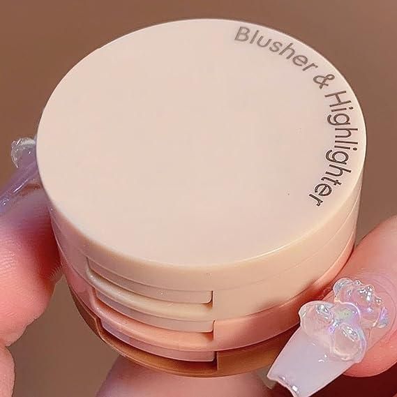 3-in-1 Blusher, Highlighter & Contour Sculpt Palette with Mirror for Women & Girls | Champagne Glow Highlighter with Peach & Rosy Pink Blush Shades | Mini Compact Travel Makeup Kit | Long-Lasting Highly Pigmented Palette for a Fresh, Natural Glowing Look.