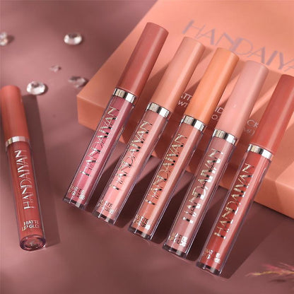6-Piece Velvet Matte Liquid Lipstick Set with a waterproof, long-lasting, non-sticky formula in stunning nude shades. Quick-drying with up to 24-hour stay, ideal for daily use or as a makeup gift for women, Combo Pack (6 x 3ML each).