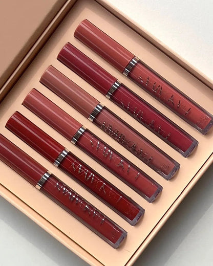 6-Piece Velvet Matte Liquid Lipstick Set with a waterproof, long-lasting, non-sticky formula in stunning nude shades. Quick-drying with up to 24-hour stay, ideal for daily use or as a makeup gift for women, Combo Pack (6 x 3ML each).