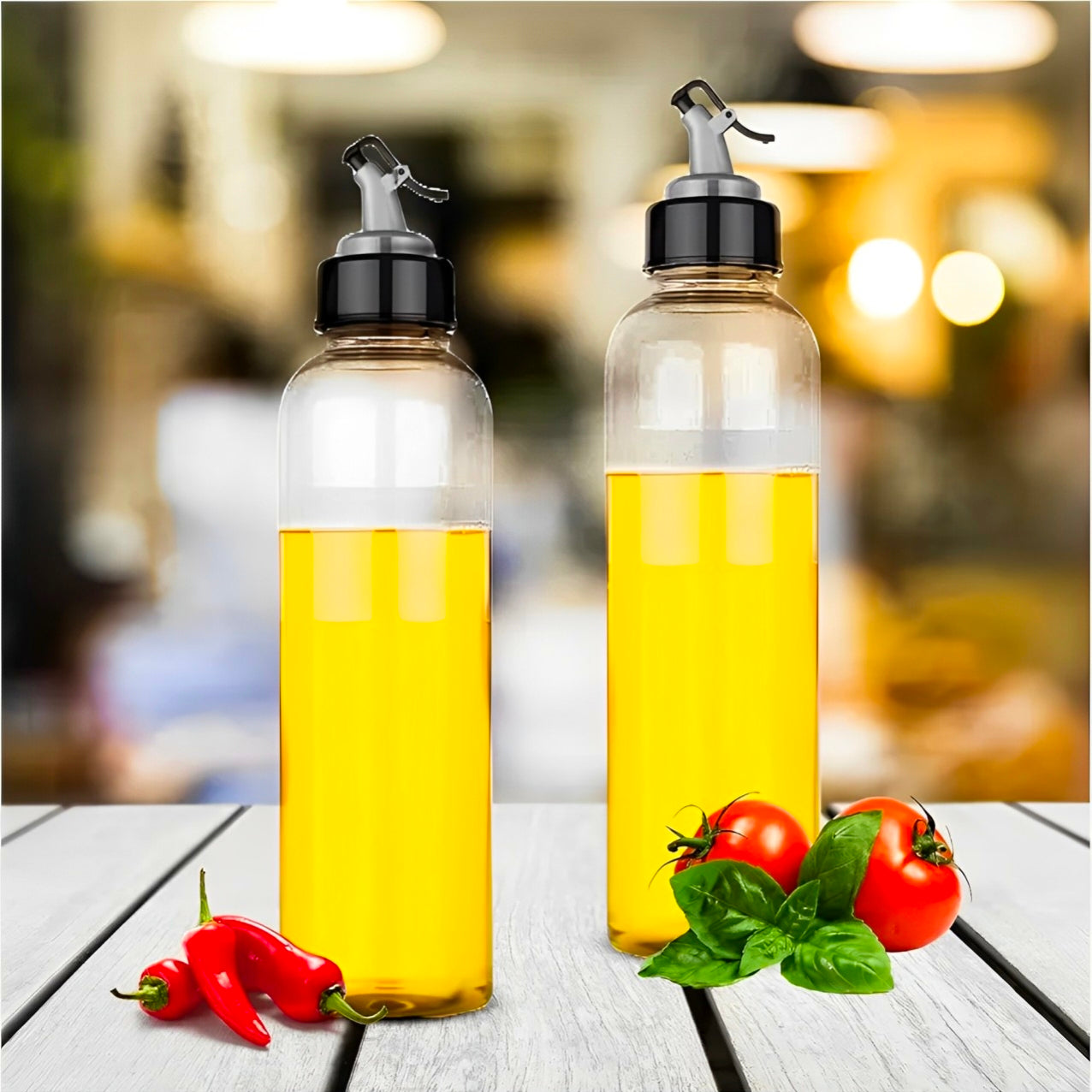 Plastic Oil Dispenser Set (Pack of 2) | 1L Each | Transparent, Leak-Proof, BPA-Free | Durable & Easy to Use | Perfect for Cooking Oil & Vinegar | Total Capacity: 2L