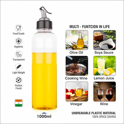 Plastic Oil Dispenser Set (Pack of 2) | 1L Each | Transparent, Leak-Proof, BPA-Free | Durable & Easy to Use | Perfect for Cooking Oil & Vinegar | Total Capacity: 2L