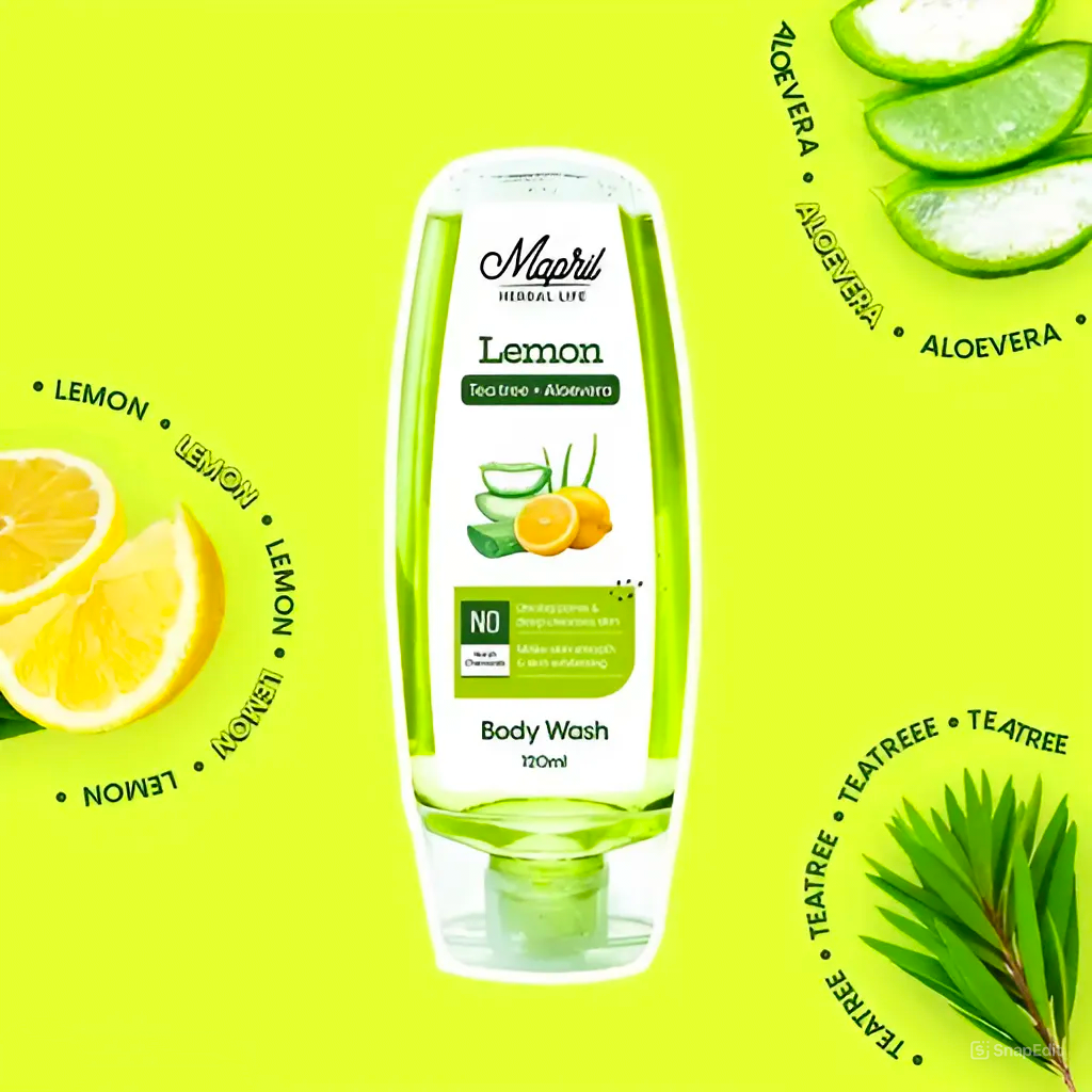 Mapril Premium Body Wash Combo for Women (120 ml Each, Pack of 3) – Enjoy fresh, clean, and glowing skin. Comes with a free loofah. Available in 3 variants: Aqua, Lemon, and Rose. Perfect for daily use!