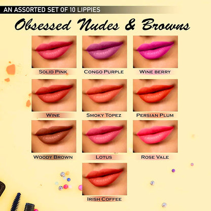 Lipstick Collection | Multicolor Set of 10 Vibrant Shades | Waterproof, Non-Transfer Matte | Highly Pigmented & Long-Lasting | Travel-Friendly Mini Lipsticks (2.4g Each) | Perfect Gift for Makeup Lovers