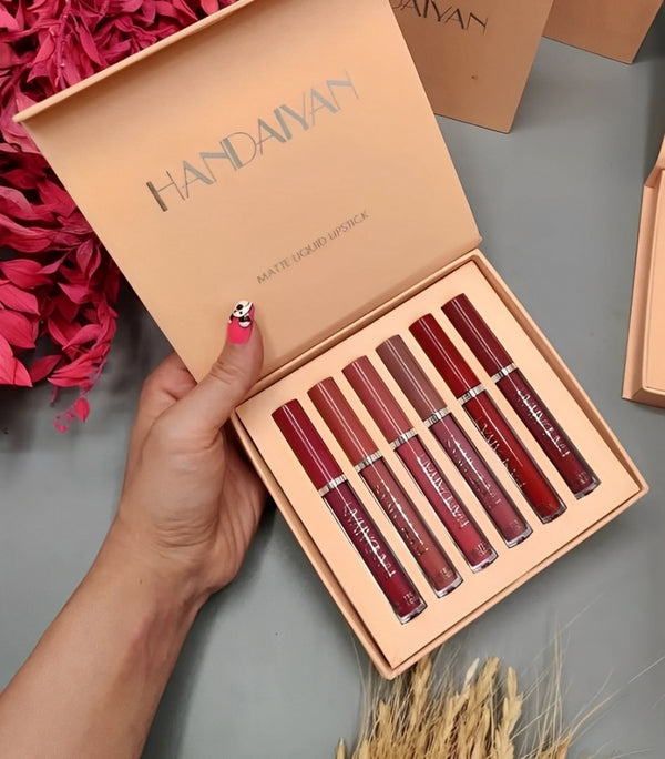 6-Piece Velvet Matte Liquid Lipstick Set with a waterproof, long-lasting, non-sticky formula in stunning nude shades. Quick-drying with up to 24-hour stay, ideal for daily use or as a makeup gift for women, Combo Pack (6 x 3ML each).