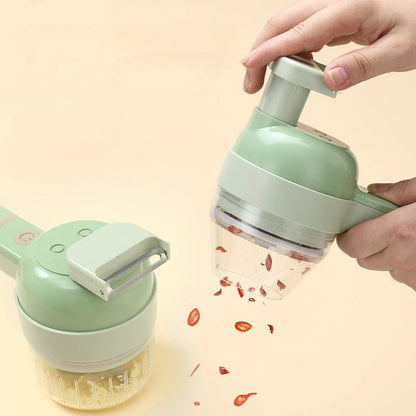 4 in 1 Wireless Electric Vegetable Cutter – Handheld Food Chopper, Garlic Crusher, Slicer and Peeler for Kitchen