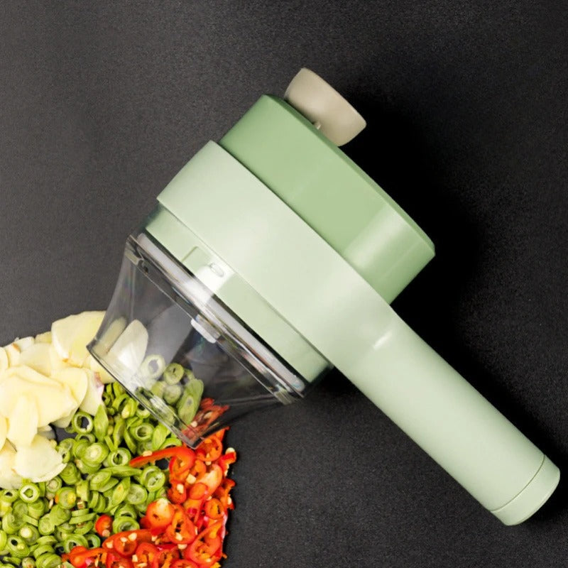 4 in 1 Wireless Electric Vegetable Cutter – Handheld Food Chopper, Garlic Crusher, Slicer and Peeler for Kitchen