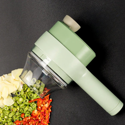 4 in 1 Wireless Electric Vegetable Cutter – Handheld Food Chopper, Garlic Crusher, Slicer and Peeler for Kitchen