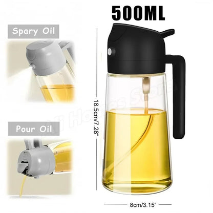 2-in-1 Glass Olive Oil Sprayer and Dispenser Bottle, 500ml Refillable Oil Spray Bottle for Cooking, Air Fryer, BBQ, Salad, Frying and Baking, Food-Grade, Leak-Proof Kitchen Oil Sprayer.