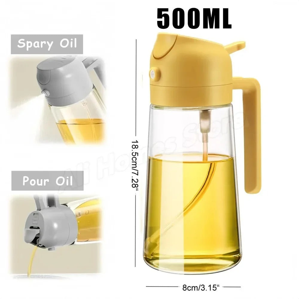 2-in-1 Glass Olive Oil Sprayer and Dispenser Bottle, 500ml Refillable Oil Spray Bottle for Cooking, Air Fryer, BBQ, Salad, Frying and Baking, Food-Grade, Leak-Proof Kitchen Oil Sprayer.