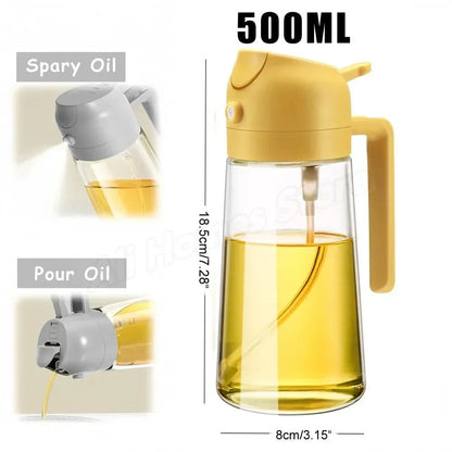 2-in-1 Glass Olive Oil Sprayer and Dispenser Bottle, 500ml Refillable Oil Spray Bottle for Cooking, Air Fryer, BBQ, Salad, Frying and Baking, Food-Grade, Leak-Proof Kitchen Oil Sprayer.