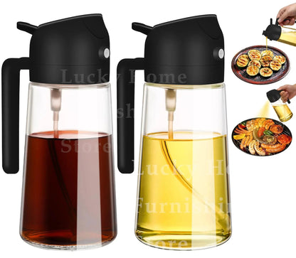 2-in-1 Glass Olive Oil Sprayer and Dispenser Bottle, 500ml Refillable Oil Spray Bottle for Cooking, Air Fryer, BBQ, Salad, Frying and Baking, Food-Grade, Leak-Proof Kitchen Oil Sprayer.
