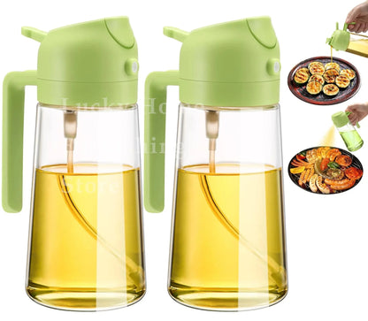 2-in-1 Glass Olive Oil Sprayer and Dispenser Bottle, 500ml Refillable Oil Spray Bottle for Cooking, Air Fryer, BBQ, Salad, Frying and Baking, Food-Grade, Leak-Proof Kitchen Oil Sprayer.