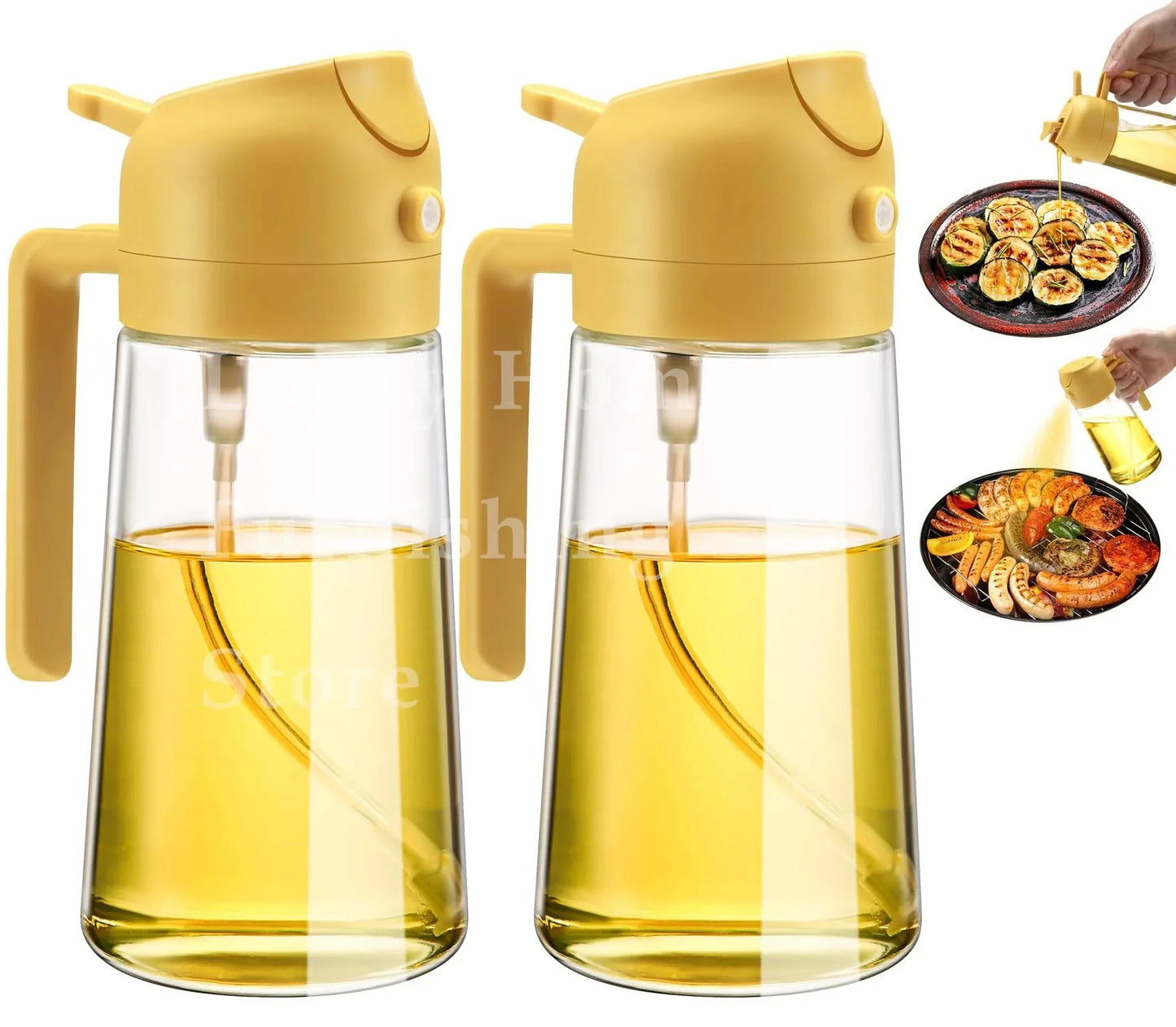 2-in-1 Glass Olive Oil Sprayer and Dispenser Bottle, 500ml Refillable Oil Spray Bottle for Cooking, Air Fryer, BBQ, Salad, Frying and Baking, Food-Grade, Leak-Proof Kitchen Oil Sprayer.