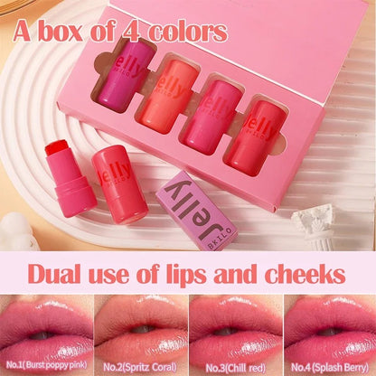 4 Colors Jelly Blush Tint Stick Pack of 2 | 4-in-1 Multi-Use for Lips, Cheeks, Eyes & Blush | Highly Pigmented Super Stay Tint Stick | Waterproof, Non-Transfer & Non-Sticky | Long-Lasting | Velvet Matte Finish | Perfect for Daily Makeup for Women & Girls.
