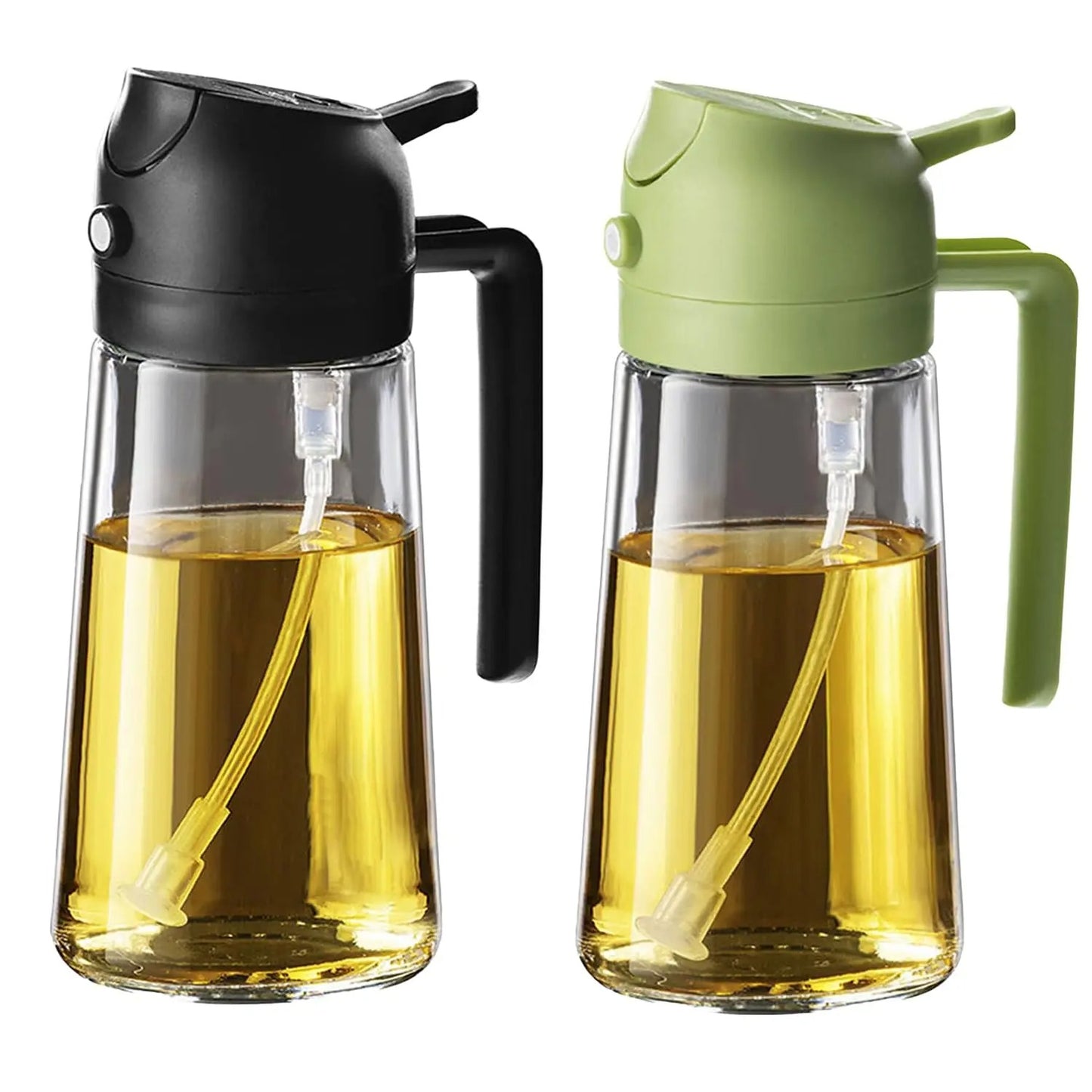 2-in-1 Glass Olive Oil Sprayer and Dispenser Bottle, 500ml Refillable Oil Spray Bottle for Cooking, Air Fryer, BBQ, Salad, Frying and Baking, Food-Grade, Leak-Proof Kitchen Oil Sprayer.