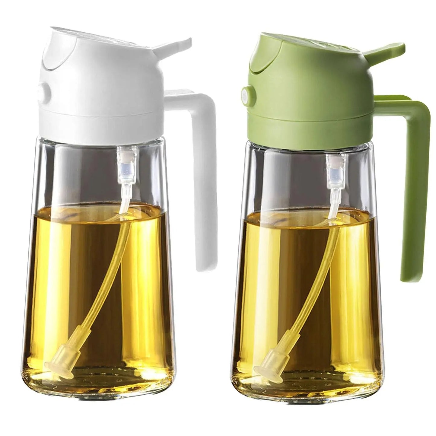 2-in-1 Glass Olive Oil Sprayer and Dispenser Bottle, 500ml Refillable Oil Spray Bottle for Cooking, Air Fryer, BBQ, Salad, Frying and Baking, Food-Grade, Leak-Proof Kitchen Oil Sprayer.