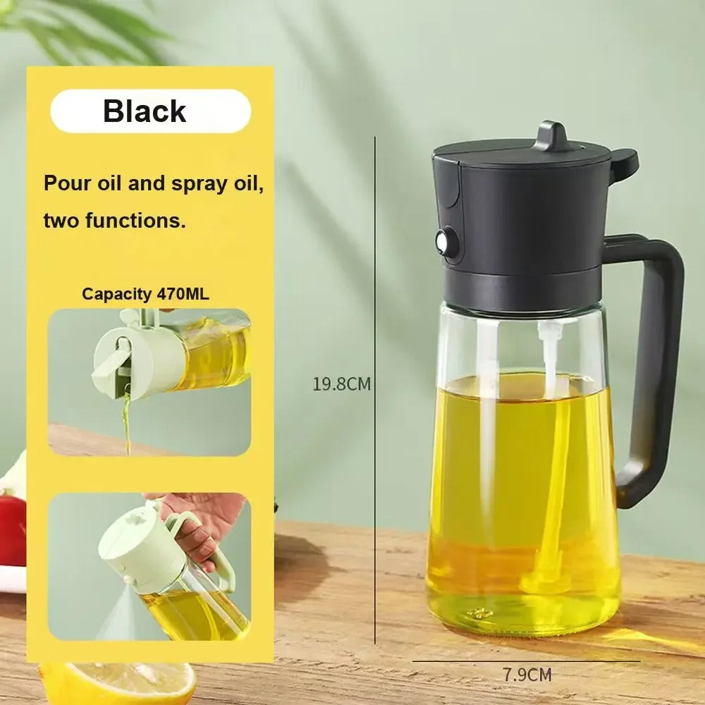 2-in-1 Glass Olive Oil Sprayer and Dispenser Bottle, 500ml Refillable Oil Spray Bottle for Cooking, Air Fryer, BBQ, Salad, Frying and Baking, Food-Grade, Leak-Proof Kitchen Oil Sprayer.