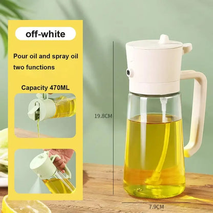 2-in-1 Glass Olive Oil Sprayer and Dispenser Bottle, 500ml Refillable Oil Spray Bottle for Cooking, Air Fryer, BBQ, Salad, Frying and Baking, Food-Grade, Leak-Proof Kitchen Oil Sprayer.