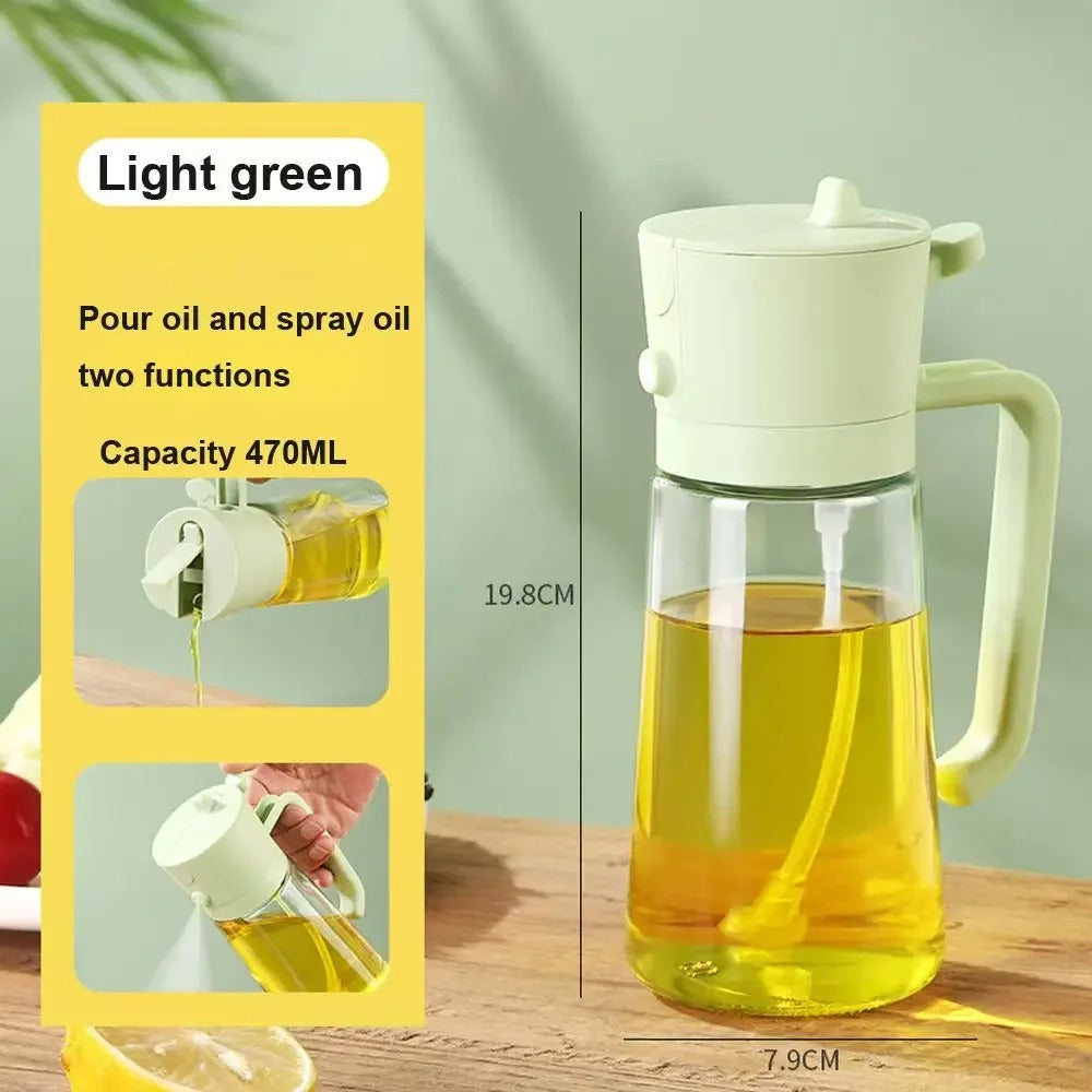 2-in-1 Glass Olive Oil Sprayer and Dispenser Bottle, 500ml Refillable Oil Spray Bottle for Cooking, Air Fryer, BBQ, Salad, Frying and Baking, Food-Grade, Leak-Proof Kitchen Oil Sprayer.
