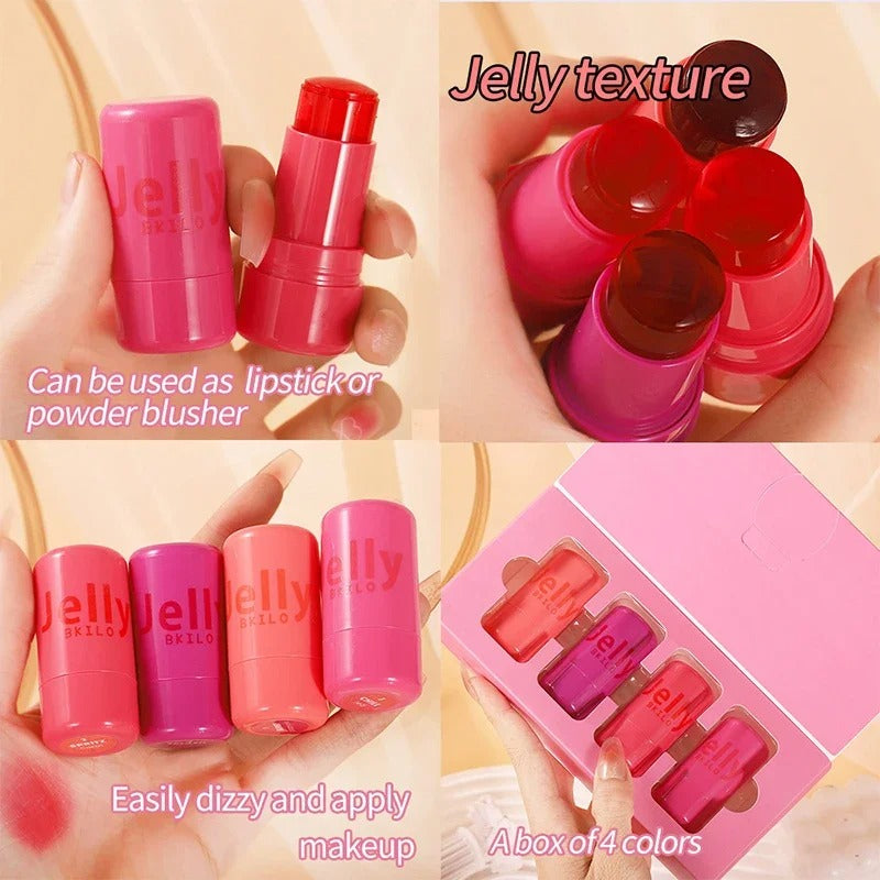 4 Colors Jelly Blush Tint Stick Pack of 2 | 4-in-1 Multi-Use for Lips, Cheeks, Eyes & Blush | Highly Pigmented Super Stay Tint Stick | Waterproof, Non-Transfer & Non-Sticky | Long-Lasting | Velvet Matte Finish | Perfect for Daily Makeup for Women & Girls.