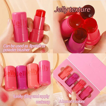 4 Colors Jelly Blush Tint Stick Pack of 2 | 4-in-1 Multi-Use for Lips, Cheeks, Eyes & Blush | Highly Pigmented Super Stay Tint Stick | Waterproof, Non-Transfer & Non-Sticky | Long-Lasting | Velvet Matte Finish | Perfect for Daily Makeup for Women & Girls.
