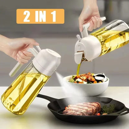 2-in-1 Glass Olive Oil Sprayer and Dispenser Bottle, 500ml Refillable Oil Spray Bottle for Cooking, Air Fryer, BBQ, Salad, Frying and Baking, Food-Grade, Leak-Proof Kitchen Oil Sprayer.