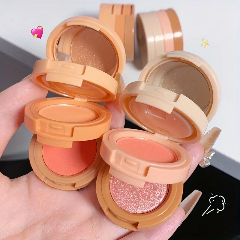 3-in-1 Blusher, Highlighter & Contour Sculpt Palette with Mirror for Women & Girls | Champagne Glow Highlighter with Peach & Rosy Pink Blush Shades | Mini Compact Travel Makeup Kit | Long-Lasting Highly Pigmented Palette for a Fresh, Natural Glowing Look.