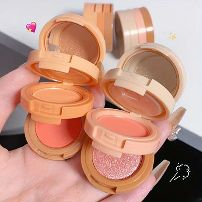3-in-1 Blusher, Highlighter & Contour Sculpt Palette with Mirror for Women & Girls | Champagne Glow Highlighter with Peach & Rosy Pink Blush Shades | Mini Compact Travel Makeup Kit | Long-Lasting Highly Pigmented Palette for a Fresh, Natural Glowing Look.