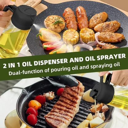2-in-1 Glass Olive Oil Sprayer and Dispenser Bottle, 500ml Refillable Oil Spray Bottle for Cooking, Air Fryer, BBQ, Salad, Frying and Baking, Food-Grade, Leak-Proof Kitchen Oil Sprayer.