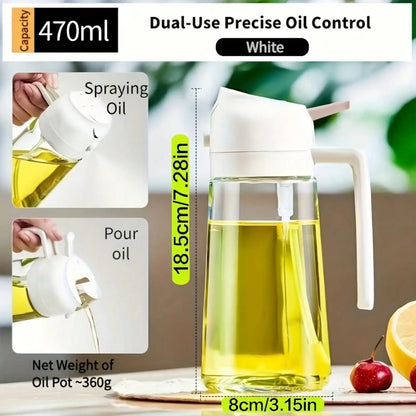 2-in-1 Glass Olive Oil Sprayer and Dispenser Bottle, 500ml Refillable Oil Spray Bottle for Cooking, Air Fryer, BBQ, Salad, Frying and Baking, Food-Grade, Leak-Proof Kitchen Oil Sprayer.