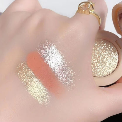 3-in-1 Blusher, Highlighter & Contour Sculpt Palette with Mirror for Women & Girls | Champagne Glow Highlighter with Peach & Rosy Pink Blush Shades | Mini Compact Travel Makeup Kit | Long-Lasting Highly Pigmented Palette for a Fresh, Natural Glowing Look.