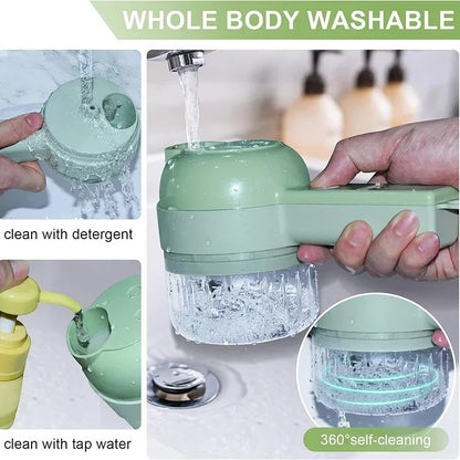 4 in 1 Wireless Electric Vegetable Cutter – Handheld Food Chopper, Garlic Crusher, Slicer and Peeler for Kitchen