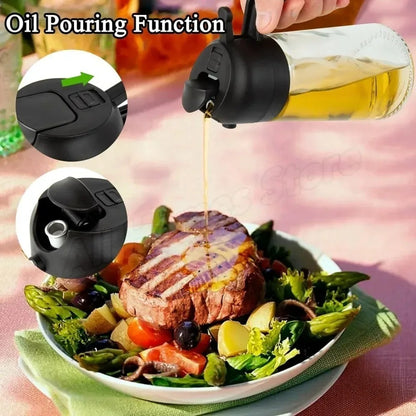 2-in-1 Glass Olive Oil Sprayer and Dispenser Bottle, 500ml Refillable Oil Spray Bottle for Cooking, Air Fryer, BBQ, Salad, Frying and Baking, Food-Grade, Leak-Proof Kitchen Oil Sprayer.